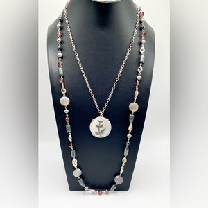 Sigrid Olsen Boho Gray Pink Pearl Shell & Natural Stone Necklace Set